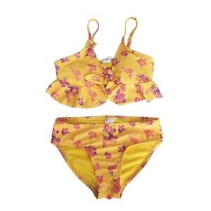 Sugar & Jade Girl's Standard Teen 2Pc Swimsuit Yellow Pink Floral, Sz M (10)